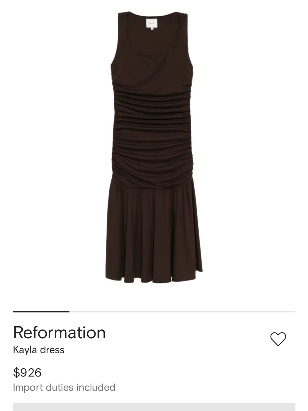 Reformation Kayla Ruched Brown Sleeveless Dress